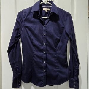 Banana Republic Womens Navy Sateen Non Iron Tailored Fit Button Down Shirt Sz 0